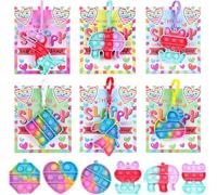 24 Mini Pop Bubbles Bulk with Keychain,Stress Relief Sensory Fidget Pack for Kids School Class Classroom Valentines Day Cards Gifts Prizes Party Favors (Valentines Keychain)
