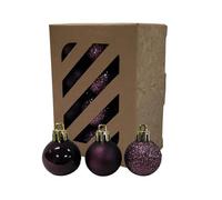 24 Mini Purple Christmas Baubles - Plum Baubles - 30mm 3cm Glitter Matte Shiny Set