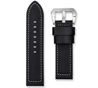 24 mm Black Leather Watch Strap | Premium Replacement Compatible with Officine Panerai Luminor Radiomir & Submersible | Oiled Calf Leather Band | Contrast Stitch | Oversized Buckle (Black, 24mm)