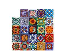 24 Moroccan Tile Stickers, Vintage Kitchen Wall Tiles Self Adhesive Vinyl Peel and Stick on Tile Waterproof Transfers Covers Decals for Kitchen Bathroom DIY Home Decors (Moroccan Colorful-15×15cm)