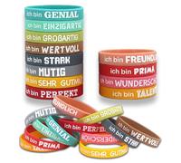 24 Motivational Bracelets for Children with German Sayings - 18 cm Silicone Bracelets as Gifts for Nursery Farewell, Children's Birthdays & School Courage