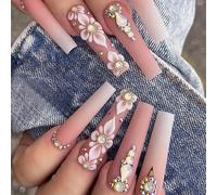 24% nails long press camellia nail set full cover nails, unique rhinestone design for celebration gatherings elegant art events