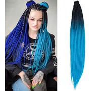 24" Ombre Dreadlocks Extensions Single Ended 15 Strands/Pack Black to Blue Soft Synthetic Faux Dreads Reggae Crochet Braided Dread Extensions