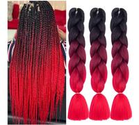 24" Ombre Red Hot Water Setting High Temperature Synthetic Fiber Hair Extensions C6 3 Packs