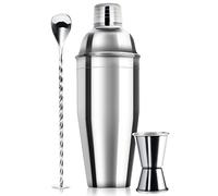 24 Ounce Cocktail Shaker,Juice Mixer,Martini Shaker,Chill Drinks Fast,3 Piece Bartender Kit Drink Shaker Bar Tools Set with Measuring Jigger, Mixing Spoon,Built-in Bartender Strainer