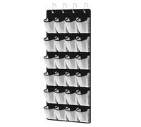 24 Over Door Shoe Storage - Large Hanging Shoe Storage Organiser, 24 Mesh Pockets Shoes Rack Holder, Over the Door Shoes Storage Organiser for Wardrobe Door Tidy with Hanger, for Home Office, Black