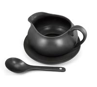 24 Oz Gravy Boat | Ceramic White Gravy Dish Set | Includes Gravy Boat, Saucer and Spoon (Matte Black)
