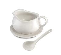 24 Oz Gravy Boat | Ceramic White Gravy Dish Set | Includes Gravy Boat, Saucer and Spoon (White)