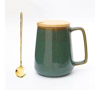 24 oz Large Coffee Mug with lid and spoon，Big handle Porcelain Tea Cup Novelty Coffee Mug for Office and Home - Dishwasher and Microwave Safe