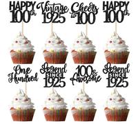 24 Pack 100th Birthday Cupcake Toppers Glitter One Hundred 100 Fabulous Happy 100th Vintage 1925 Legend Since 1925 Cupcake Picks for 100th Birthday Party Cake Decorations Supplies