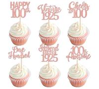 24 Pack 100th Birthday Cupcake Toppers Glitter One Hundred 100 Fabulous Happy 100th Vintage 1925 Legend Since 1925 Cupcake Picks for 100th Birthday Party Cake Decorations Supplies