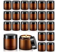 24 Pack 120ml Amber Round Glass Jars Empty Refillable Jars with Plastic Lids for DIY Candle Homemade Facial Cream Essential Oils Travel