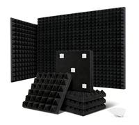 24 Pack 12''X12''X2'' Acoustic Foam Acoustic Panel Flame Retardant Acoustic Wall Tile Reduces Echo and Noise in Recording Studios and Home Theatres with 120 PCS Double Sided Adhesive (Pyramid)