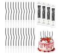 24-Pack 15CM Long Twisted Gold Spiral Birthday Candles with Holders, Metallic Thin Cake & Cupcake Candles Topper for Birthday Wedding Party Anniversary Graduation Celebrations (Black)