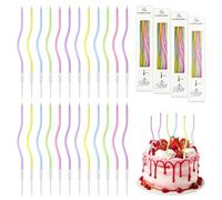 24-Pack 15CM Long Twisted Gold Spiral Birthday Candles with Holders, Metallic Thin Cake & Cupcake Candles Topper for Birthday Wedding Party Anniversary Graduation Celebrations (Macaron)