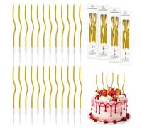 24-Pack 15CM Long Twisted Gold Spiral Birthday Candles with Holders, Metallic Thin Cake & Cupcake Candles Topper for Birthday Wedding Party Anniversary Graduation Celebrations (Gold)