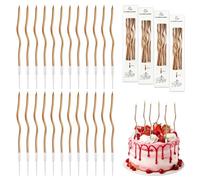 24-Pack 15CM Long Twisted Gold Spiral Birthday Candles with Holders, Metallic Thin Cake & Cupcake Candles Topper for Birthday Wedding Party Anniversary Graduation Celebrations (Champagne Gold)