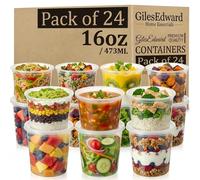 24 Pack 16oz Soup Containers with Lids, Large Plastic Food Storage Tubs for Batch Cooking, Leakproof Reusable Deli Pots, Freezer & Microwave Safe, BPA Free Meal Prep Containers for Curry, Stew & Soup