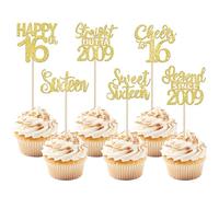 24 Pack 16th Birthday Cupcake Toppers Glitter Sweet Sixteen Happy 16th Straight Outta 2009 Legend Since 2009 Cupcake Picks for Cheers to 16 Years 16th Birthday Party Cake Decorations Supplies