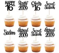24 Pack 16th Birthday Cupcake Toppers Glitter Sweet Sixteen Happy 16th Straight Outta 2009 Legend Since 2009 Cupcake Picks for Cheers to 16 Birthday Anniversary Party Cake Decorations Supplies