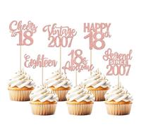 24 Pack 18th Birthday Cupcake Toppers Glitter Eighteen Legend Since 2007 Cupcake Picks Happy 18th Vintage 2007 Cake Decorations for Cheers to 18 Years Birthday Anniversary Party Decoration Supplies