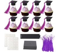 24 Pack 2025 Graduation Cap Cupcake Toppers with Purple Tassel Mini Caps Chocolate Decorations Class of 2025 Congrats Grad Cap Cupcake Picks for 2025 School Graduate Party Cake Decorations