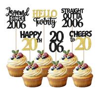 24 Pack 20th Cupcake Toppers Birthday Cake Decoration Glitter Straight Outta 2006 Cake Decoration for Happy 20th Birthday 20th Cake Decoration Birthday Wedding Anniversary Cake Decoration Black Gold