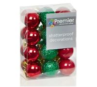 24-Pack 30mm Shatterproof Christmas Baubles Red & Green with Glitter, Matte & Gloss Finishes Gold Tops