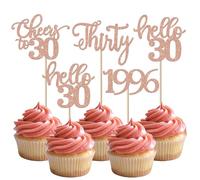 24 Pack 30th Birthday Cupcake Toppers Glitter Straight Outta 1996 Thirty Cupcake Picks Double Digits Cheers to 10 Cake Decorations for 30th Birthday Wedding Anniversary Party Supplies Rose Gold