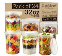 24 Pack 32oz Soup Containers with Lids, Large Plastic Food Storage Tubs for Batch Cooking, Leakproof Reusable Deli Pots, Freezer & Microwave Safe, BPA Free Meal Prep Containers for Curry, Stew & Soup