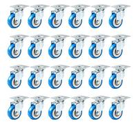 24 Pack 50mm Up to 100KG Heavy Duty Polyurethane Blue Castor Wheels No Brake, Rubber Base with Top Plate & Bearing 2 Inch Caster Wheels for DIY, Furniture Trolley Wheels