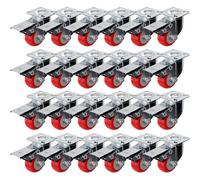 24 Pack 50mm Up to 720KG On Red Polyurethane Castor Wheels Swivel Plate with Brake, No Floor Marks Silent Caster for Furniture - Rubbered Trolley Wheels