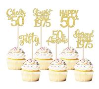24 Pack 50th Birthday Cupcake Toppers Glitter Fifty Happy 50th Straight Outta 1975 Legend Since 1975 Cupcake Picks for Cheers to 50 Years 50th Birthday Party Cake Decorations Supplies