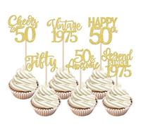 24 Pack 50th Birthday Cupcake Toppers Glitter Fifty Happy 50th Vintage 1975 Legend Since 1975 Cupcake Picks for Cheers to 50 Years Birthday Party Cake Decorations Supplies