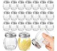 24 Pack 6 Ounces Glass Spices Shaker with Perforated Stainless Steel Lid Clear Cheese Salt and Pepper Shakers for Home Kitchen Restaurant Supplies