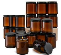 24 Pack 8oz Amber Glass Jars with Black Lids - For Candle Making, Food Storage, Canning, Spices, Liquids - Leakproof & Dishwasher Safe