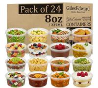 24 Pack 8oz Soup Containers with Lids, Large Plastic Food Storage Tubs for Batch Cooking, Leakproof Reusable Deli Pots, Freezer & Microwave Safe, BPA Free Meal Prep Containers for Curry, Stew & Soup