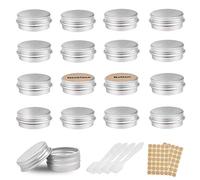 24 Pack Aluminum Tin Jars,Travel Cream Pots, Silver, 5ml | Empty Tins, 2 Pieces Round Stickers Included For Lip Balm, Lotion, Cream, Masks, For Mini Candles, Cosmetics