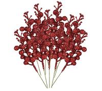 24 Pack Artificial Red Berry Stems, 7.9 Inch Burgundy Red Berry Picks Bead Sticks, Glittery Twigs Holly Berries Branches for Christmas Tree Decorations Crafts Wedding Holiday Winter Décor Home Decor