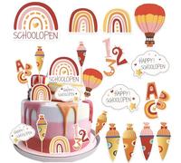 24 Pack Back to School Cupcake Toppers Happy SchoolOpen Cupcake Picks Alphabet Alarm Clock Happy SchoolOpen Bag for Welcome Back to School Party Cake Decorations Red
