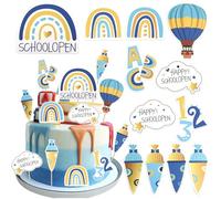 24 Pack Back to School Cupcake Toppers Happy SchoolOpen Cupcake Picks Alphabet Alarm Clock Happy SchoolOpen Bag for Welcome Back to School Party Cake Decorations Blue
