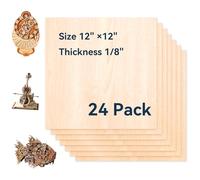 24 Pack Basswood Sheets for Crafts-12 x 12 x 1/8 Inch- 3mm Thick Plywood Sheets with Smooth Surface-Unfinished Craft Wood Boards for Engraving and Cutting, Architectural Models, Staining