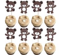 24 Pack Bear Cupcake Toppers Glitter Bear Baby Cake Picks Baby Shower Cupcake Decorations Kids Birthday Cake Decorations Party Supplies