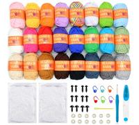 24 Pack Beginners Crochet Yarn Blue Pink Purple Brown Rainbow Cotton Crochet Yarn for Crocheting Knitting Beginners with Easy-to-See Stitches Beginner Crochet Kit-24x25g