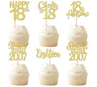 24 Pack Black 18th Birthday Cupcake Toppers Glitter Eighteen Legend Since 2007 Happy 18th Straight Outta 2007 Cupcake Picks for Cheers to 18 Years 18th Birthday Anniversary Party Decoration Supplies