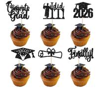 24 Pack Black 2026 Graduation Cupcake Toppers Glitter Finally Did It Diploma Grad Cap Cupcake Picks Congrats Grad Cake Decorations for 2026 Graduation Theme Party Decorations Supplies