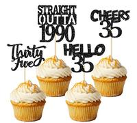 24 Pack Black 35th Birthday Cupcake Toppers Straight Outta 1989 Thirty Five Hello 35 Cheers to 35 Years Birthday Cupcake Picks for 35th Birthday Anniversary Cake Decorations Supplies