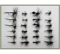 24 Pack Black Dries - Spider, Gnats, Midge, Ants, Choice of Size, fly fishing (24, 14)