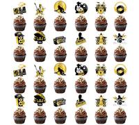 24-Pack Black Gold Rap Music Theme Cupcake Toppers in 12 Designs, Hip Hop Birthday Party Decorations, Edible Cupcake Picks for Music Festival
