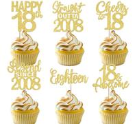 24 Pack Black Happy 18th Birthday Cupcake Toppers Glitter Eighteen Legend Since 2008 Straight Outta 2008 Cupcake Picks for Cheers to 18 Years Birthday Anniversary Party Decoration Supplies